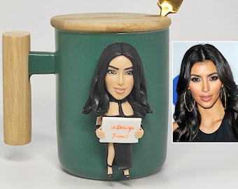 Custom 3D Portrait Coffee Mug Sculpture from Photo | customized figurine Tumbler | Personalized Statue Cup Gifts for Her Mom kim kardashian