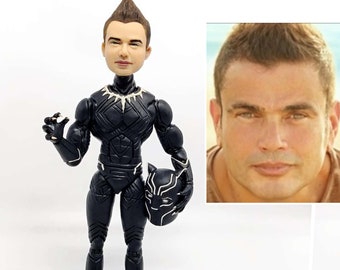 Custom marvels figurine gifts for men, personalized superhero figure from photo, customized DC comics portrait statue, Black Panther cosplay
