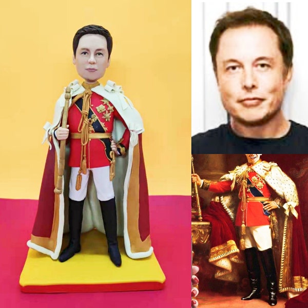 Custom 3D King Portrait Painting Bobble Head from Photo | Personalized Elon Musk Royal Renaissance Bobblehead Figurine Statue Figure Gifts