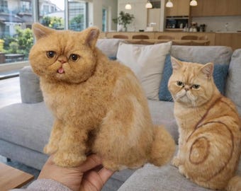 Escultura de mascota desde foto, perro o gato hecho a mano en lana, recuerdo eterno