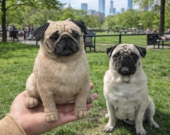 Escultura de mascota desde foto, perro o gato hecho a mano en lana, recuerdo eterno