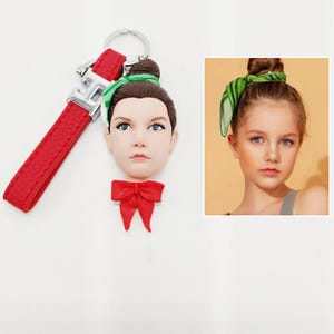 Schlüsselanhänger aus Leder 3D Portrait von Fotos | Personalisierte Schlüsselanhänger Figur Charm Geschenke für Neugeborene Kind Mädchen Kind Baby Shower