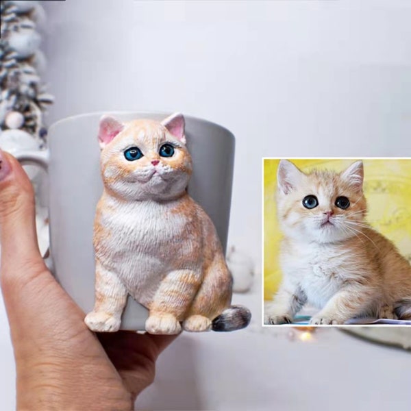 Custom 3D Portrait Painting Dog Cat Pet Coffee Mug Sculpture from Photo |customized Tumbler| Personalized figurine Statue Cup Gift Pet Lover