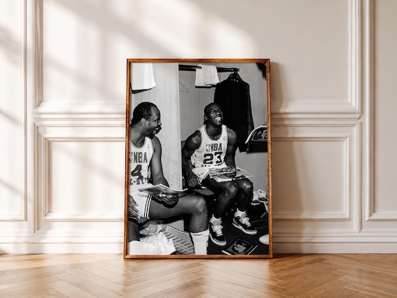 Michael Jordan Poster, Vintage Basketball Photography Print, Locker Room Wall Art, Black White Sports Decor, Athlete Poster