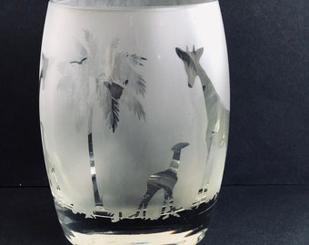 Etched Giraffe Glass