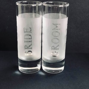 Personalised shot glasses and bench, birthday, anniversary Bride / Groom, Bride / Bride or Groom & Groom