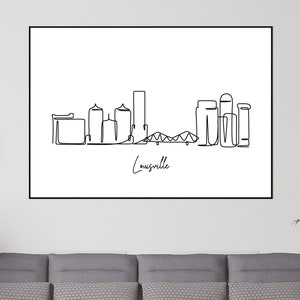 Eenvoudige lijntekening skyline van Louisville, afdrukbare poster lijntekeningen, SVG bewerkbare digitale download