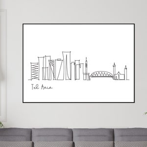Tel Aviv skyline Simple Line Drawing Wall Decor, Postern Digital Print ,File Download SVG PDF JPEG