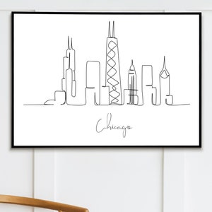 Chicago skyline Cityscape Wall Art, Simple Line Drawing, Line Art Print, Poster, Digital Download