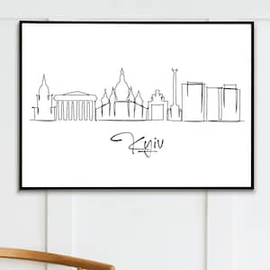 Continuous line drawing of Kyiv skyline. Kyiv Ukraine Wall Art Simple Printable for Poster or Wall Decor. svg jpg pdf printable