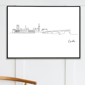 LONDON Skyline Cityscape Simple Line Drawing Printable Wall Art. LONDON Line Art Poster Digital Download Printable