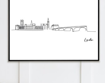 London Skyline Line Art Print: Minimalist Cityscape (Digital Download)