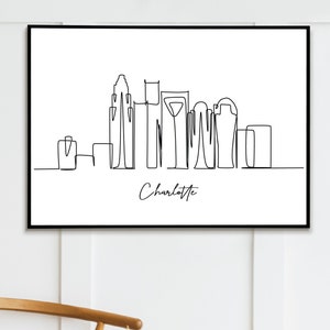 Charlotte Skyline Line Art Print: Minimalist Cityscape (Digital Download)
