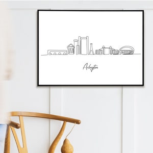 Arlington skyline line drawing. Cityscape Wall Art, Simple Line Drawing, Line Art Print Poster, Digital Downloadable