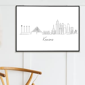 Kansas city skyline Line Drawing, Cityscape Wall Art Line Art Printable Poster. PDF SVG JPG Digital Download vinyl compatible