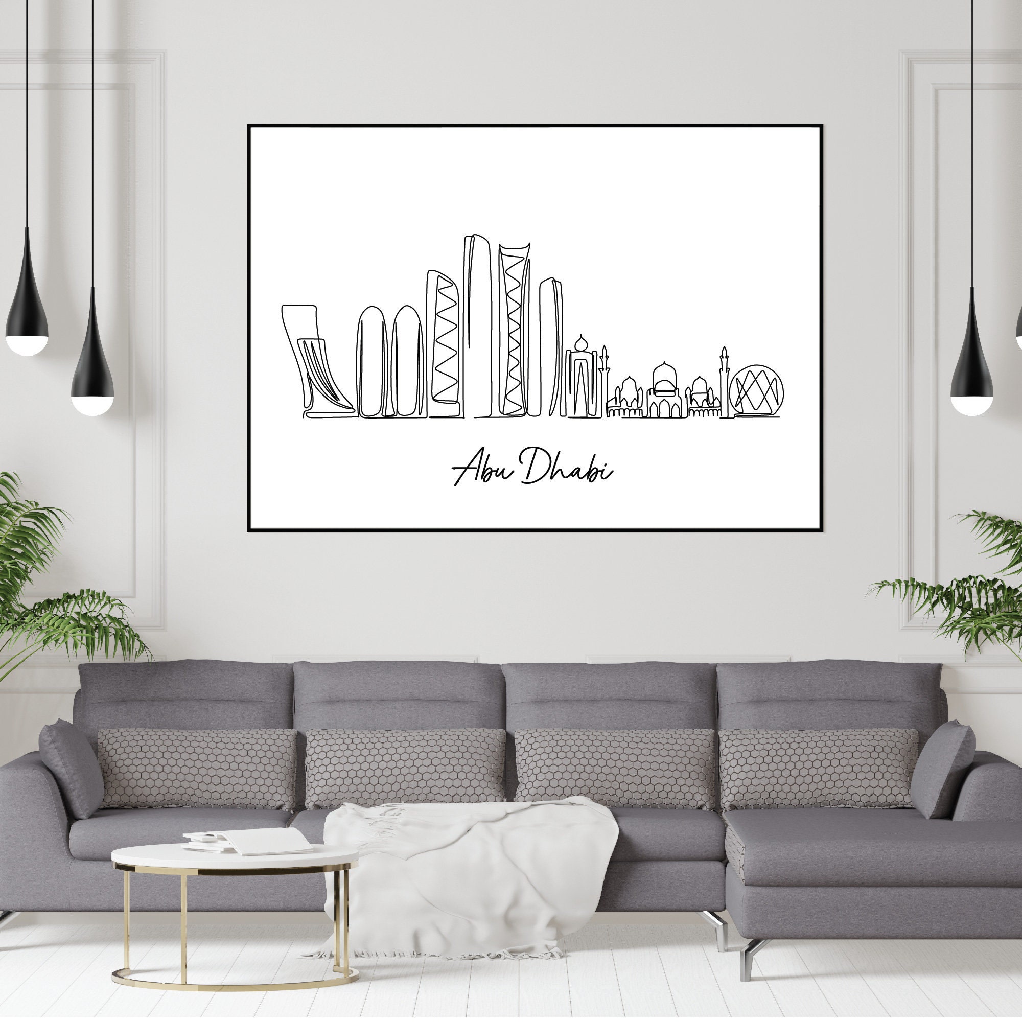 Abu Dhabi Line Drawing, Cityscape Wall Art, Skyline Drawing Art for ...