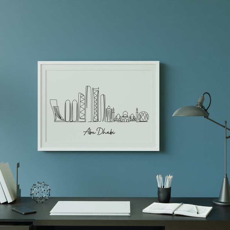 Abu Dhabi Line Drawing, Cityscape Wall Art, Skyline Drawing Art for ...