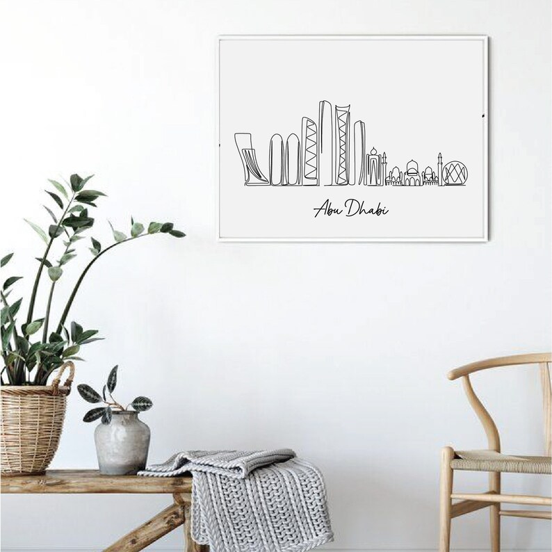 Abu Dhabi Line Drawing, Cityscape Wall Art, Skyline Drawing Art for ...
