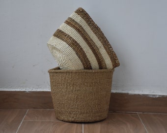 Brown Woven Basket, African Planter Pot Basket, Home Decor Banana Fiber Baskets, Flower Planter Pot, Toy Storage Baskets, Handwoven Basket