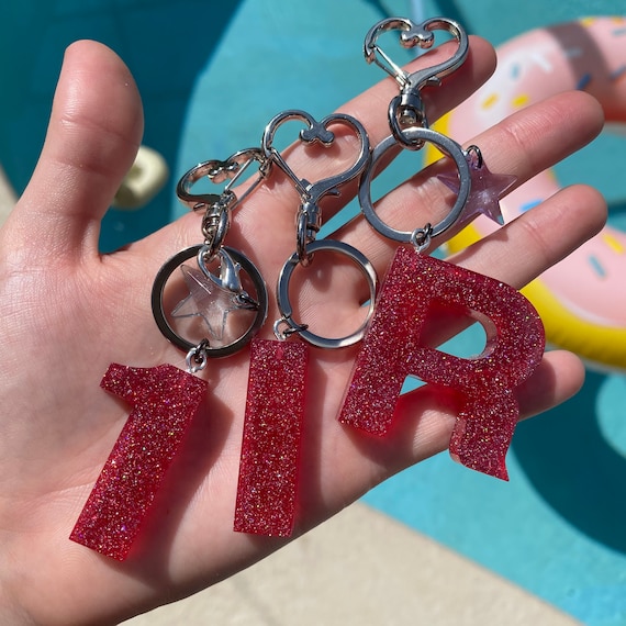 Custom Resin Letter Keychain- Holographic Glitter Custom Color