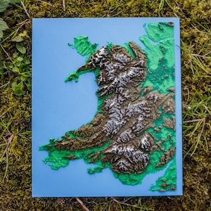 Wales 3D Printed Topographical Relief Map - Small Colour PLA