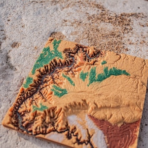 Carte topographique en relief imprimée en 3D du Grand Canyon - Mini-carte (couleur PLA)