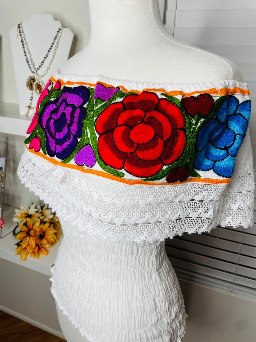 Crop Top Campesino Blousemexican Floral Topbeautiful off the - Etsy