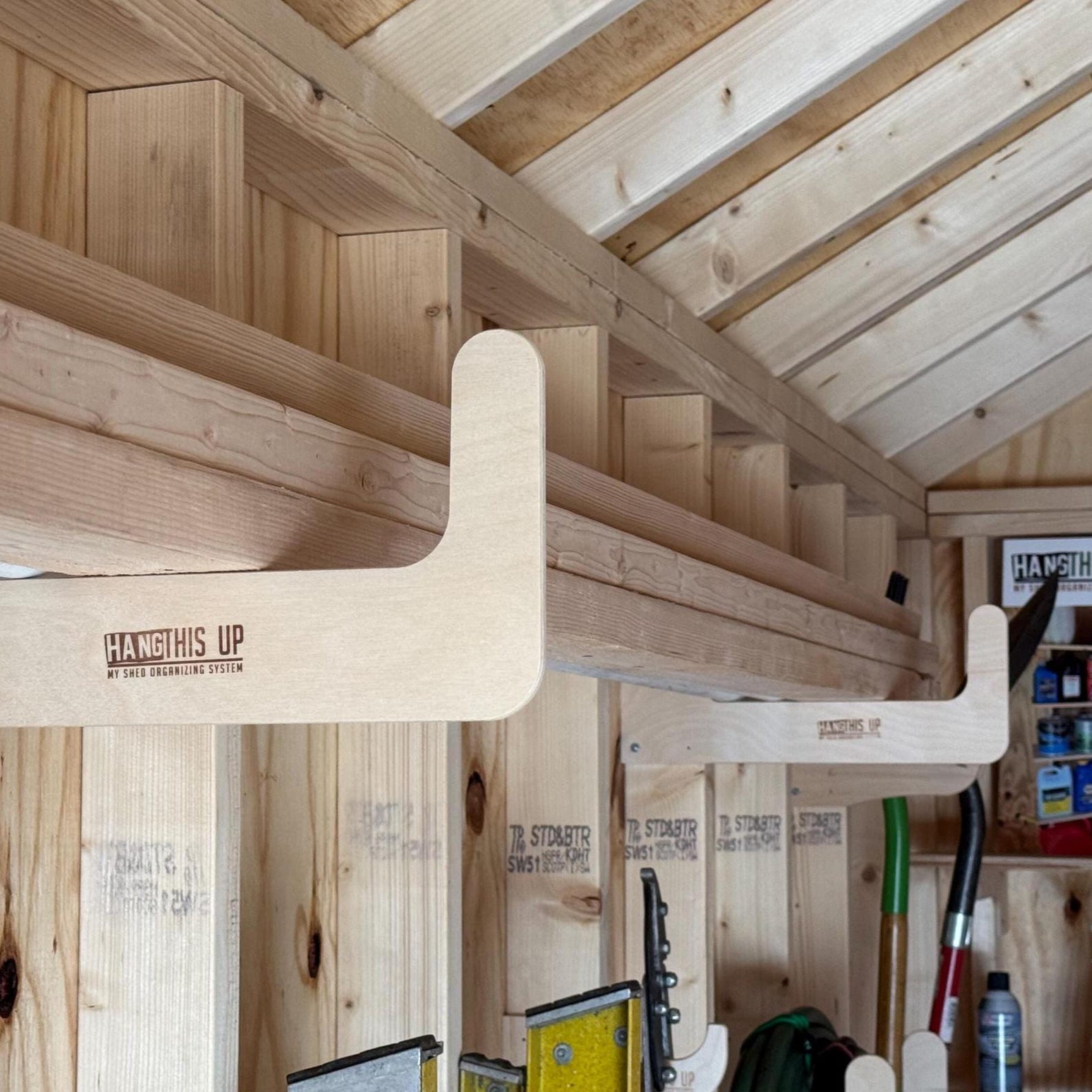 Stud Rack Shelf Complete Shed Organizer Kit - Stud Mount – Tool Racks & Hooks for Shed ...