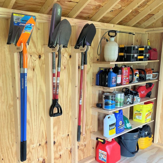 Max Shed Organizer Kit - Stud Mount: Garden Tool Rack Shelf Brackets