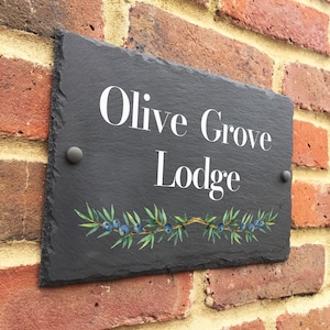 Rustic olive slate house sign farmhouse plaque door number