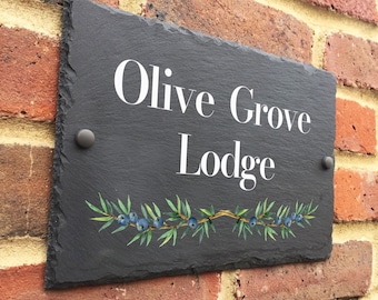 Rustic olive slate house sign farmhouse plaque door number
