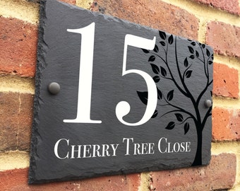 Rustic Tree slate house sign farmhouse plaque door number 30 x 20cm