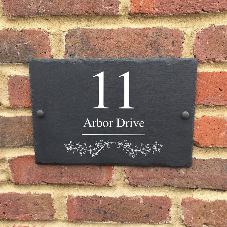 Rustic slate house sign farmhouse plaque door number