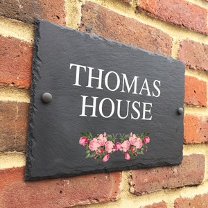 Rustikales Hausschild Pfingstrose Schiefer Bauernhaus Schild Türnummer