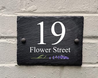 Rustic Lavender slate house sign farmhouse plaque door number 20 x 15cm