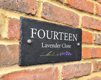 Rustic lavender Slate House Sign Farmhouse Plaque Door Number 30 x 15cm