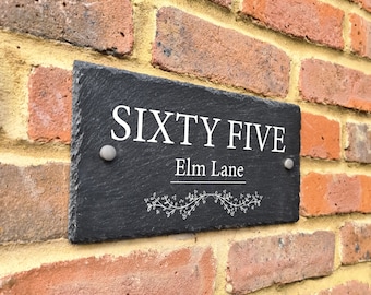 Rustic Ivy Slate house sign farmhouse plaque door number 30 x 15cm
