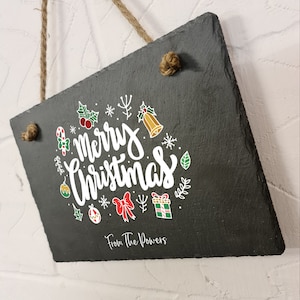Rustic custom hanging slate house sign farmhouse plaque door number 30x20cm