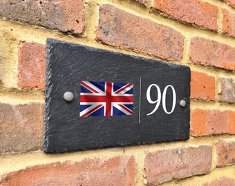 Rustic UK and Ireland flags slate house sign farmhouse plaque door number 30x15 cm