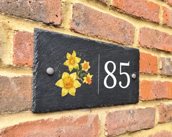 Rustic Floral Emblem for the UK and Ireland slate house sign farmhouse plaque door number 300x 150mm