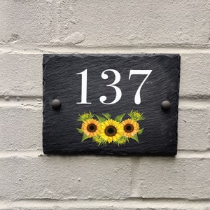 Rustic Sunflower slate house sign farmhouse plaque door number 15 X 20cm