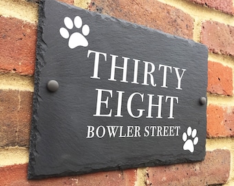 Rustic paw print slate house sign farmhouse plaque door number