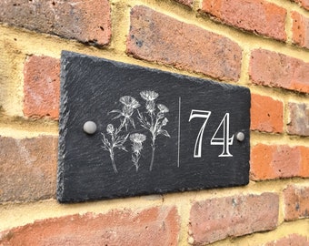 Rustic Line Emblem UK and Ireland slate house sign farmhouse plaque door number 30 x 15cm