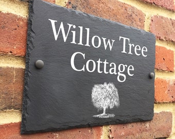 Rustic Willow Tree slate house sign farmhouse plaque door number