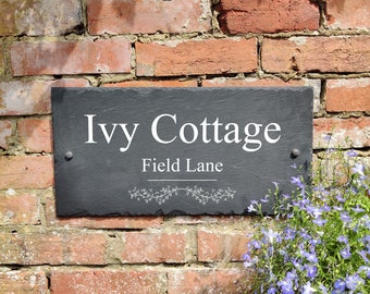 Rustic XL 50 x 25cm slate house sign Ivy farmhouse plaque door number