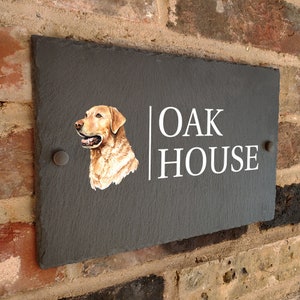 Rustic slate dog custom house sign farmhouse plaque door number 30 x 20cm