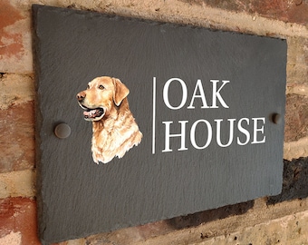 Rustic slate dog custom house sign farmhouse plaque door number 30 x 20cm