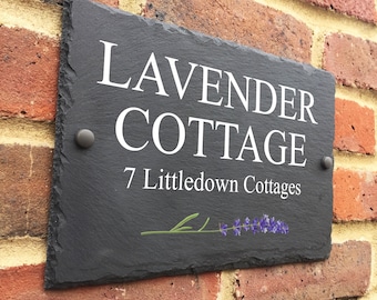 Rustic Lavender slate house sign farmhouse plaque door number 30 x 20cm