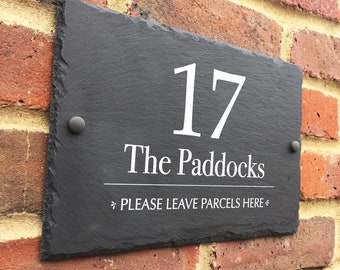 Rustic Slate house sign farmhouse plaque door number 30 x 20cm