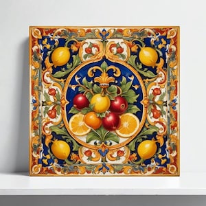 Italian Majolica Tile – Caltagirone Citrus Fruit Ceramic Tiles for Mediterranean Kitchen Backsplash, Bathroom, Fireplace, Italian Wall Art